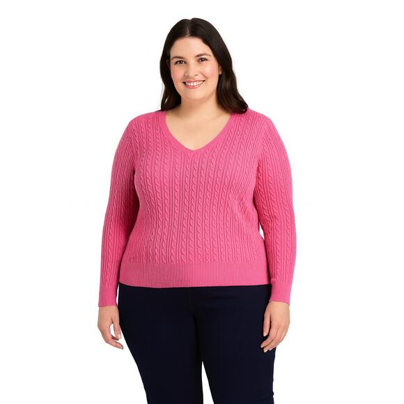 St. John's Bay Pink Cable Knit Sweater Women's Plus Size 0X V-Neck Pullover NWT - Picture 1 of 6